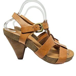 Kork-Ease Elinor Leather Strappy Sandal Shoes Brown Women’s Size 8 Party Evening